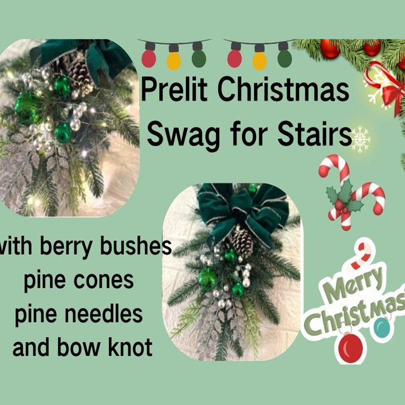The Holiday Aisle The Cordless Prelit Stairway Swag Trim Pre Lit Christmas Teardrop Christmas Decorations Christmas Swag Wreaths Front Door Holiday Wall Window Hanging Ornaments For Indoor Outdoor Hom...